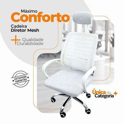 Cadeira Escritório Diretor Tela Mesh Com Encosto Branco