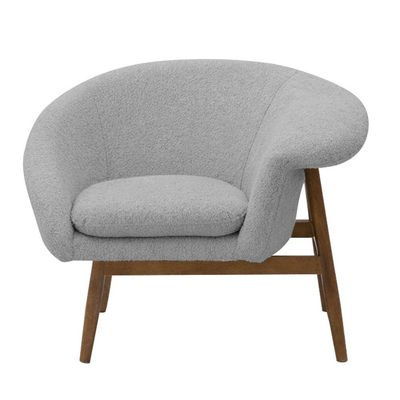 Poltrona Decorativa Yumi Base Madeira Braço Esquerdo Bouclé Cinza Claro - Nexta Casa