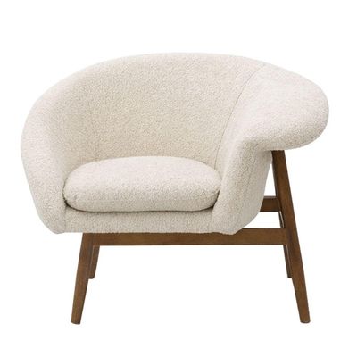 Poltrona Decorativa Yumi Base Madeira Braço Esquerdo Bouclé Off White - Nexta Casa
