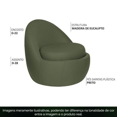 Poltrona Decorativa Orgânica Kaira Base Fixa Linho Verde - Nexta Casa