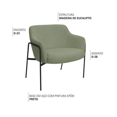 Poltrona Decorativa Jade Base Aço Preto Bouclé Verde Claro - Nexta Casa