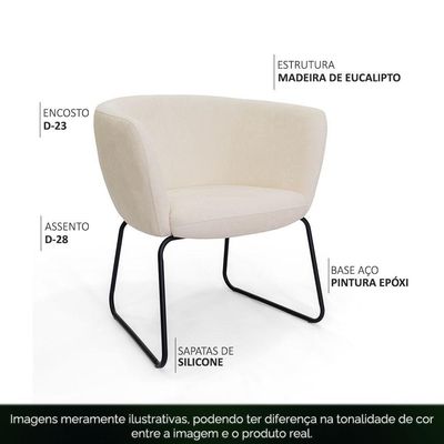 Poltrona Decorativa Isis Base Aço Preto Bouclé Off White - Nexta Casa