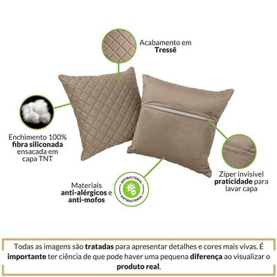 Kit 2 Almofadas Tressê 50x50cm Veludo Bege - Nexta Casa
