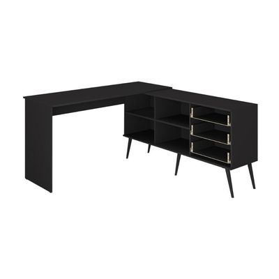 Mesa De Escritório Em L Com 3 Gavetas Porto Multimóveis Mp6046 Preto