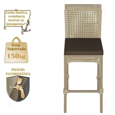 Mesa Bistrô E 4 Banquetas Roma Fendi Corda Estofado 9 Trama Rami