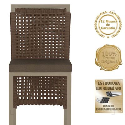 Mesa Bistrô E 4 Banquetas Roma Fendi Corda Estofado 9 Trama Marrom