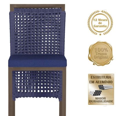 Mesa Bistrô 2 Banquetas Roma Marrom Corda Estofado 10 Trama Azul