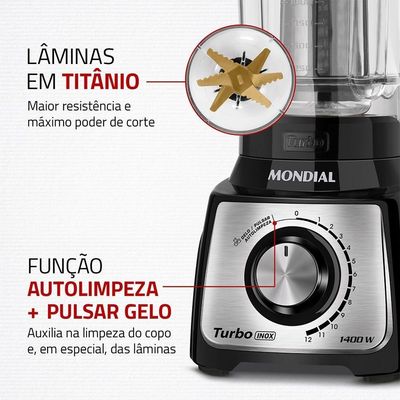 Liquidificador Turbo Inox Mondial Preto/inox 1400W L-1400-LT 220V