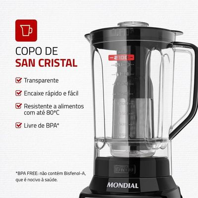 Liquidificador Turbo Inox Mondial Preto/inox 1400W L-1400-LT 220V