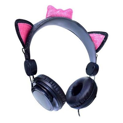Headphone Cat Ear Fone De Ouvido K-mex Preto E Rosa Ar30