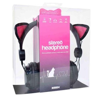 Headphone Cat Ear Fone De Ouvido K-mex Preto E Rosa Ar30