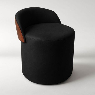 Puff Encosto Corino Redondo Suede Sala Penteadeira Quarto preto