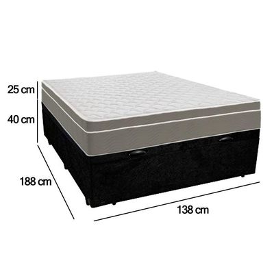 Cama Box Baú Casal Suede + Colchão Sereneprime Molas Ensacadas 138x188x69 Preto