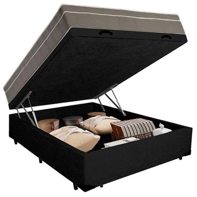 Cama Box Baú Casal Suede + Colchão Sereneprime Molas Ensacadas 138x188x69 Preto