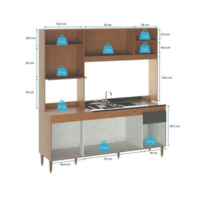 Armário De Cozinha Compacta Tóquio 180cm 6 Portas C/ Torre Quente Menu Móveis