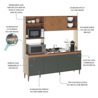 Armário De Cozinha Compacta Tóquio 180cm 6 Portas C/ Torre Quente Menu Móveis