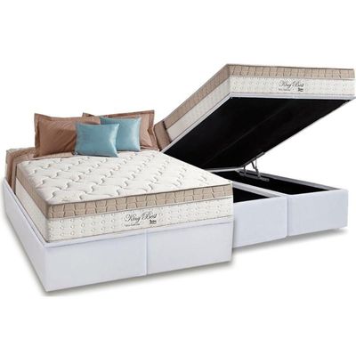Cama Box Baú Queen + Colchão Molas Bonnel Anjos King Best
