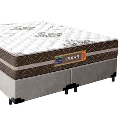 Cama Box Casal Bipartido Suede + Colchão Molas Ensacadas Texas Prime Colchões 138cm - Suporta Até 120kg Por Pessoa