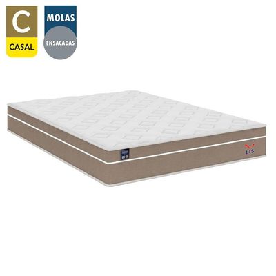 Cama Box Baú Casal Suede + Colchão Lis Molas Ensacadas Plumatex Marrom 138cm - Suporta Até 120 Kg Por Pessoa