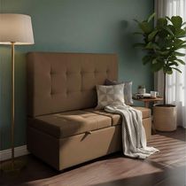 Canto Alemão Recamier Bau + Painel Madri 140cm Suede Marrom - Inova Decor