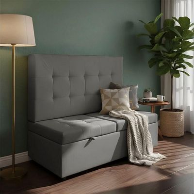 Canto Alemão Recamier Bau + Painel Madri 120cm Suede Cinza - Inova Decor