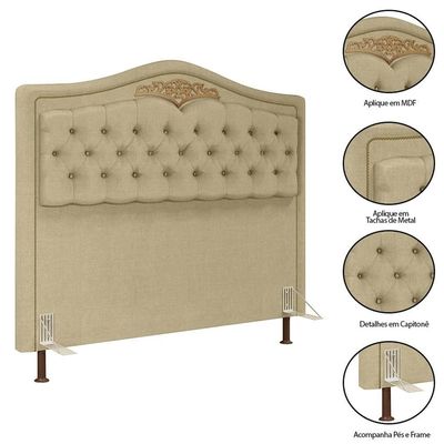 Cabeceira Cama Box Casal 140cm Com Calçadeira Baú Imperial J02 Linho Areia - Mpozenato