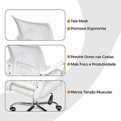 Kit 2 Cadeiras Escritório Oficial Begônia Ergonômico Branco