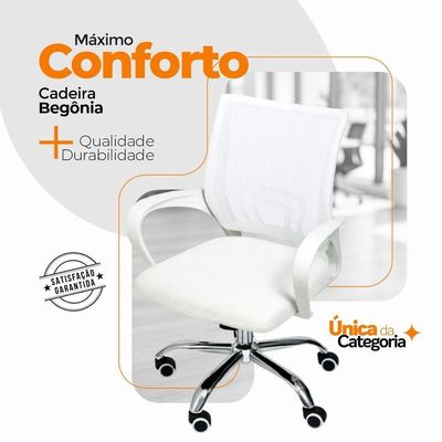 Kit 2 Cadeiras Escritório Oficial Begônia Ergonômico Branco
