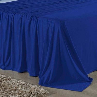Jogo De Cama King Nobre 4 Peças Lençol Com Elástico De 30cm De Altura Malha 100% Algodão - Royal / Azul-bebê