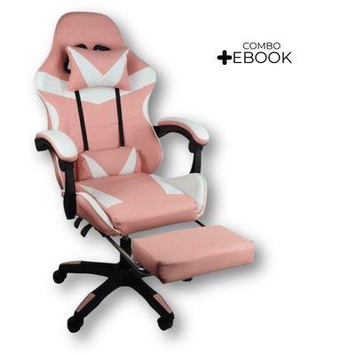 Cadeira Gamer Stillus Oficial Apoio Pés Branco/rosa
