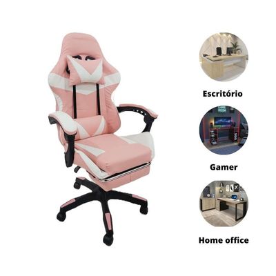 Cadeira Gamer Stillus Oficial Apoio Pés Branco/rosa