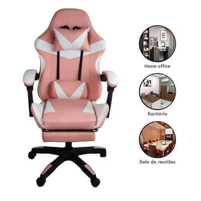 Cadeira Gamer Stillus Oficial Apoio Pés Branco/rosa