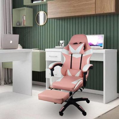 Cadeira Gamer Stillus Oficial Apoio Pés Branco/rosa