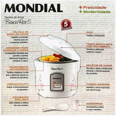 Panela Elétrica De Arroz Mondial 400W 5 Xícaras Branca Npe05 110V