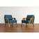 Poltrona Mona Luxo Madeira Maciça Linho Azul Para Sala De Estar Decorativa Moderna