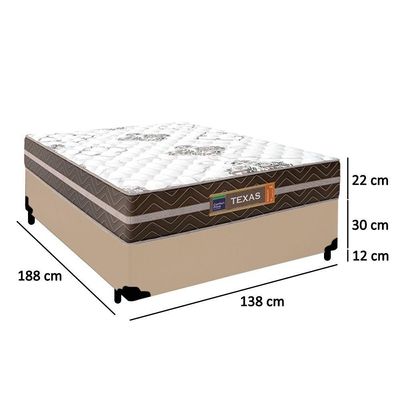 Cama Box Casal Sintético + Colchão Molas Ensacadas Texas Prime Colchões 138cm Bege - Suporta Até 120 Kg Por Pessoa