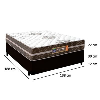 Cama Box Casal Sintético + Colchão Molas Ensacadas Texas Prime Colchões 138cm Preto - Suporta Até 120 Kg Por Pessoa