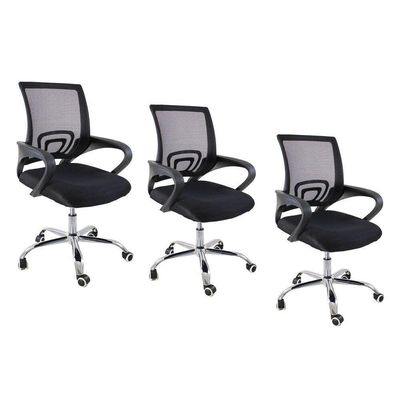 Kit 3 Cadeiras De Escritorio Begonia Ergonomico Preto