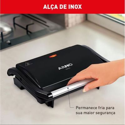 Grill Elétrico Arno Compact Uno GPTO Grelha Antiaderente Trava Lateral Preto Preto / 110V