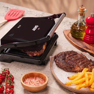 Grill Elétrico Arno Compact Uno GPTO Grelha Antiaderente Trava Lateral Preto Preto / 110V