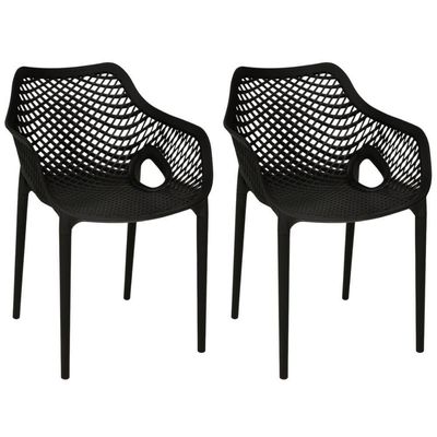 Kit 2 Cadeiras De Jantar Design Suits Com Braços Empilhável Em Polipropileno - Preto