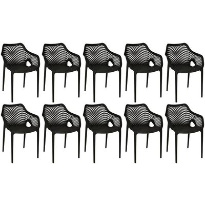 Kit 10 Cadeiras De Jantar Design Suits Com Braços Empilhável Em Polipropileno - Preto