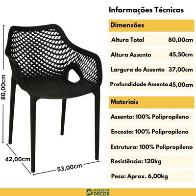 Kit 10 Cadeiras De Jantar Design Suits Com Braços Empilhável Em Polipropileno - Preto