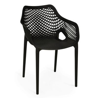 Kit 6 Cadeiras De Jantar Design Suits Com Braços Empilhável Em Polipropileno - Preto