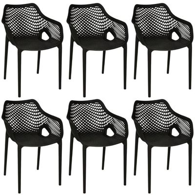 Kit 6 Cadeiras De Jantar Design Suits Com Braços Empilhável Em Polipropileno - Preto