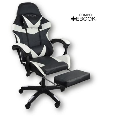 Cadeira Gamer Stillus Ergonômica Oficial Apoio De Pés Preta / Branca