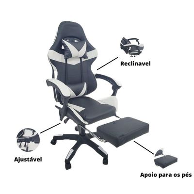 Cadeira Gamer Stillus Ergonômica Oficial Apoio De Pés Preta / Branca