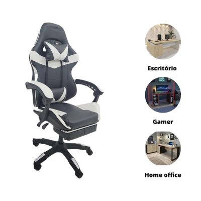 Cadeira Gamer Stillus Ergonômica Oficial Apoio De Pés Preta / Branca