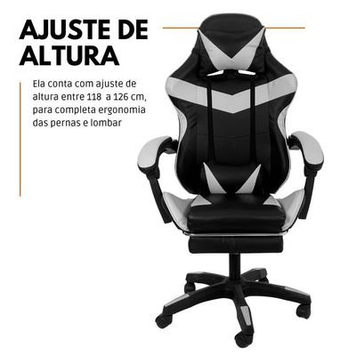 Cadeira Gamer Stillus Oficial Apoio Pés Preto/branco