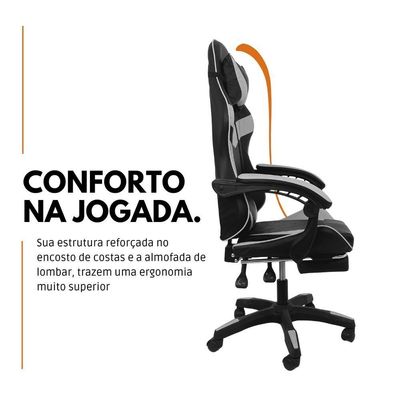 Cadeira Gamer Stillus Oficial Apoio Pés Preto/branco
